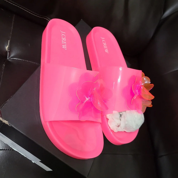 NIB J.Crew Pink Flower Pool Slide Sandals Jelly Type Sandals Size 10 - Picture 3 of 7